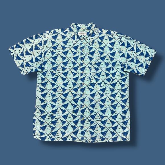 Vintage Fishing Shirt Marlin Swordfish All Over Print Button Up Cotton XL Blue - Picture 1 of 7